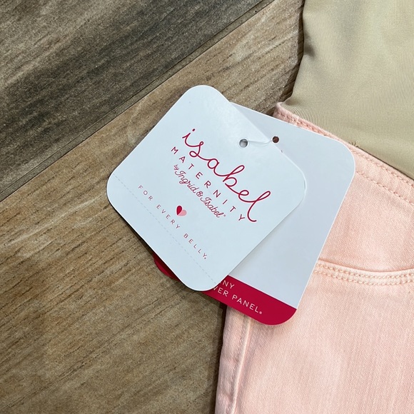 3/$20 NWT{Isabel Maternity}Sz 12 Peachy Pink Skinny Crossover panel Jeans - Picture 4 of 11